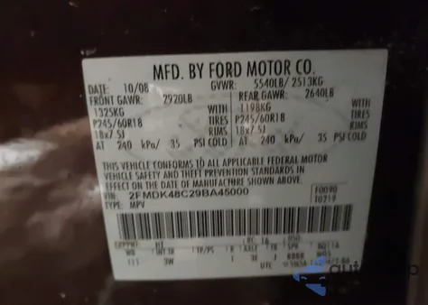 2009 Ford Edge Sel из США, поврежденный, VIN 2FMDK48C29BA45000